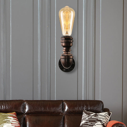 Frendorf | Wasserpfeife Metallic Wandbeleuchtung mit freiliegender Glühbirne Industrie 1 Licht Wohnzimmer Mini Wandmontage Licht in Schwarz/Kupfer
