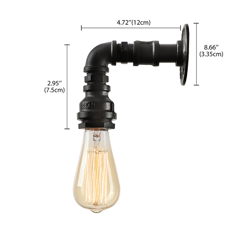 Frendorf | Wasserpfeife Metallic Wandbeleuchtung mit freiliegender Glühbirne Industrie 1 Licht Wohnzimmer Mini Wandmontage Licht in Schwarz/Kupfer