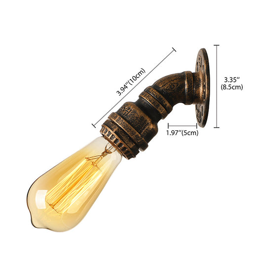 Frendorf | 1 Licht Wandverlichting Landhuisstijl Open Bulb IJzeren Mini Wandmontageverlichting met Waterpijp in Brons