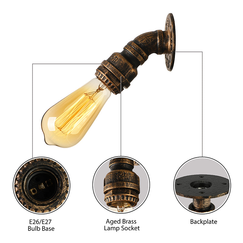 Frendorf | 1 Licht Wandverlichting Landhuisstijl Open Bulb IJzeren Mini Wandmontageverlichting met Waterpijp in Brons