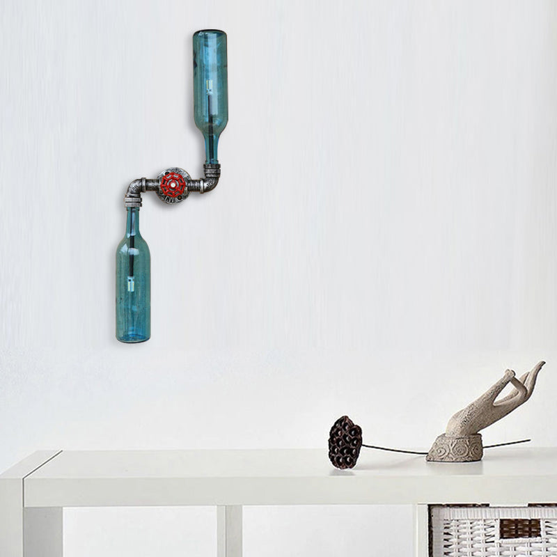 Frendorf | Glas Grau/Blau Wandlicht Weinflasche 2 Lichter Industrieller Stil Wandmontage Licht für Wohnzimmer