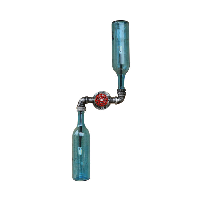 Frendorf | Glas Grau/Blau Wandlicht Weinflasche 2 Lichter Industrieller Stil Wandmontage Licht für Wohnzimmer