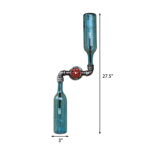 Frendorf | Glas Grau/Blau Wandlicht Weinflasche 2 Lichter Industrieller Stil Wandmontage Licht für Wohnzimmer