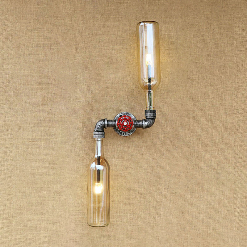 Frendorf | Glas Grau/Blau Wandlicht Weinflasche 2 Lichter Industrieller Stil Wandmontage Licht für Wohnzimmer
