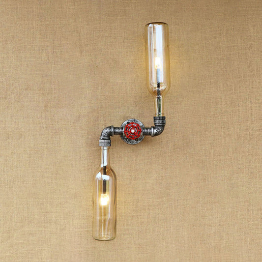 Frendorf | Glas Grau/Blau Wandlicht Weinflasche 2 Lichter Industrieller Stil Wandmontage Licht für Wohnzimmer