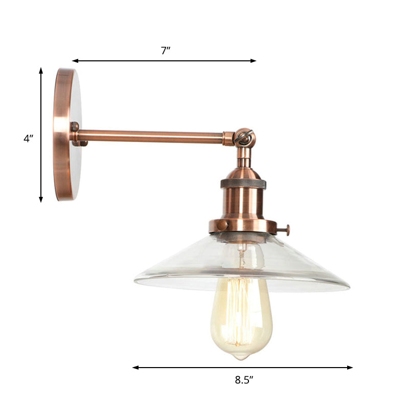 Frendorf | Kegelförmige Schlafzimmer Wandlicht Leuchte Vintage Klarglas 1 Licht Kupfer Wandleuchte Lampe