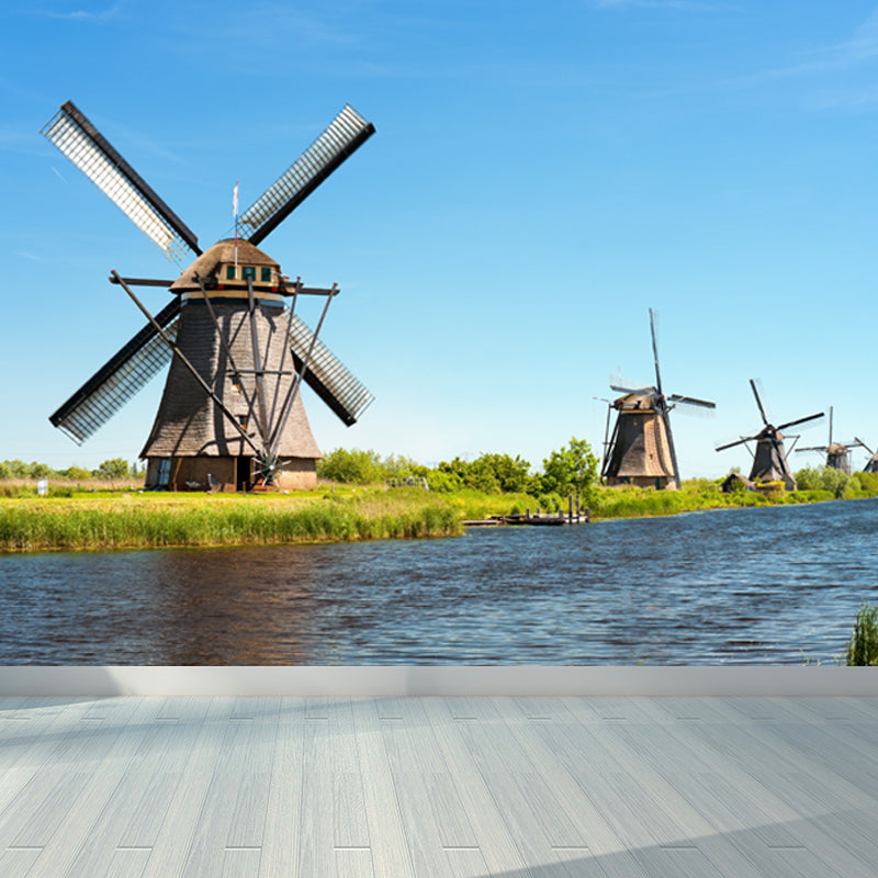 Vollformatfotografie Moderne Wandtapete mit Windmühle und Grasland in Grün