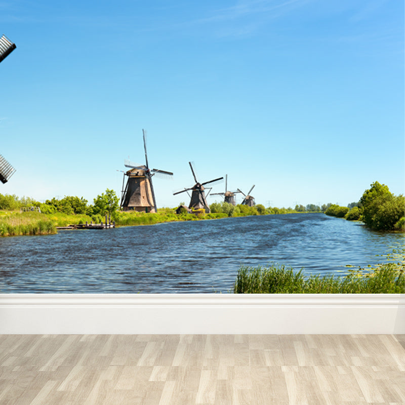 Vollformatfotografie Moderne Wandtapete mit Windmühle und Grasland in Grün