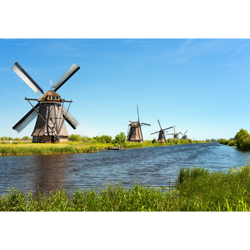 Vollformatfotografie Moderne Wandtapete mit Windmühle und Grasland in Grün