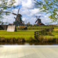 Vollformatfotografie Moderne Wandtapete mit Windmühle und Grasland in Grün