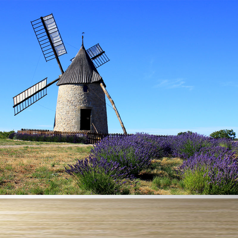 Vollformatfotografie Moderne Wandtapete mit Windmühle und Grasland in Grün