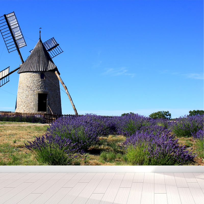Vollformatfotografie Moderne Wandtapete mit Windmühle und Grasland in Grün