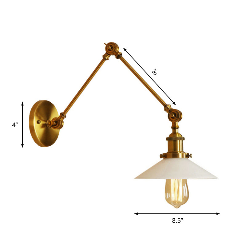 Frendorf | 1 Licht Schotel Schaduw Wandlamp Fixture Industriële Messing/Bronze Frosted Glas Wandlamp met Swing Arm
