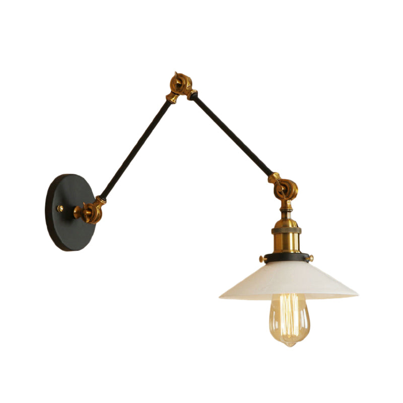 Frendorf | 1 Licht Schotel Schaduw Wandlamp Fixture Industriële Messing/Bronze Frosted Glas Wandlamp met Swing Arm
