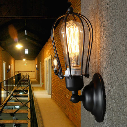 Frendorf | 1 Licht Mini Wandlamp Wandbeugel met Draadframe Industrieel Zwart IJzeren Muurmontage Lamp voor Gang