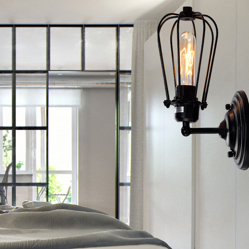 Frendorf | 1 Licht Mini Wandlamp Wandbeugel met Draadframe Industrieel Zwart IJzeren Muurmontage Lamp voor Gang