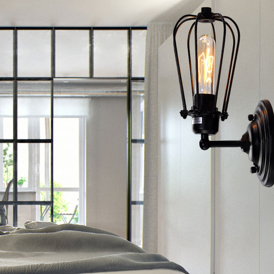 Frendorf | 1 Licht Mini Wandlamp Wandbeugel met Draadframe Industrieel Zwart IJzeren Muurmontage Lamp voor Gang