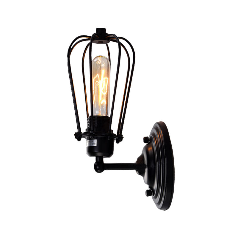 Frendorf | 1 Licht Mini Wandlamp Wandbeugel met Draadframe Industrieel Zwart IJzeren Muurmontage Lamp voor Gang