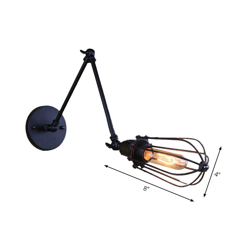 Frendorf | 1 Lichtarm verstellbare wandverlichting met cage-schaduw loftstijl zwart/ messing/ verouderd messing wandmontage licht boven tafel