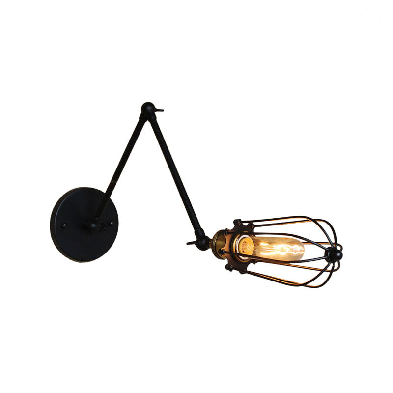 Frendorf | 1 Lichtarm verstellbare wandverlichting met cage-schaduw loftstijl zwart/ messing/ verouderd messing wandmontage licht boven tafel