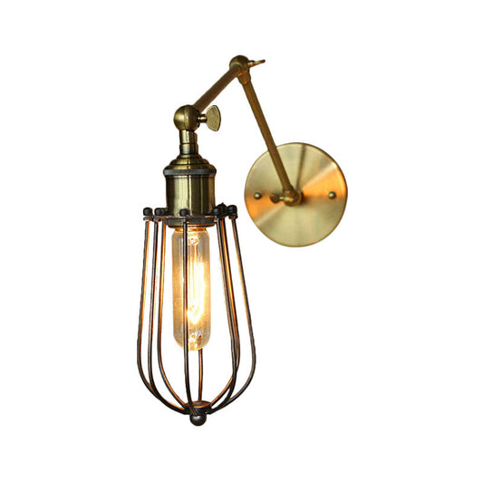 Frendorf | 1 Lichtarm verstellbare wandverlichting met cage-schaduw loftstijl zwart/ messing/ verouderd messing wandmontage licht boven tafel
