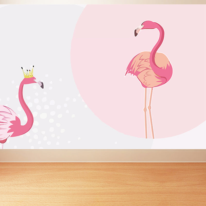 Größere Flamingo Wandmalerei Zeitgenössischer Vlies-Wandbelag in Pastellfarbe