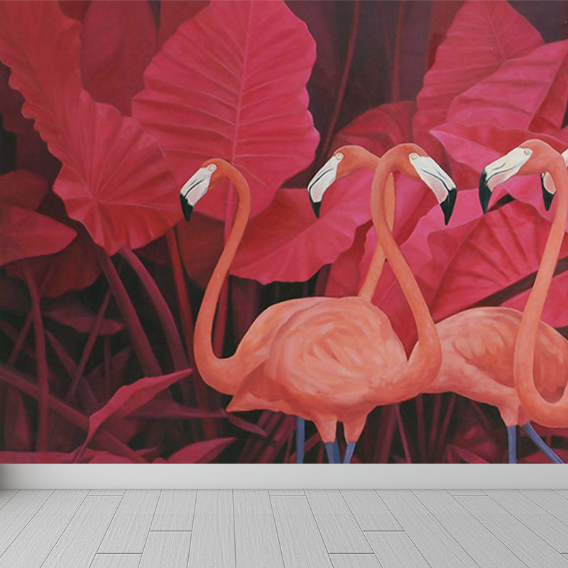 Größere Flamingo Wandmalerei Zeitgenössischer Vlies-Wandbelag in Pastellfarbe
