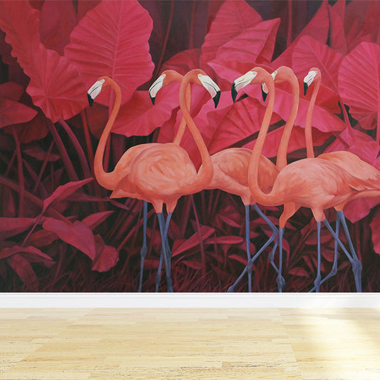 Größere Flamingo Wandmalerei Zeitgenössischer Vlies-Wandbelag in Pastellfarbe