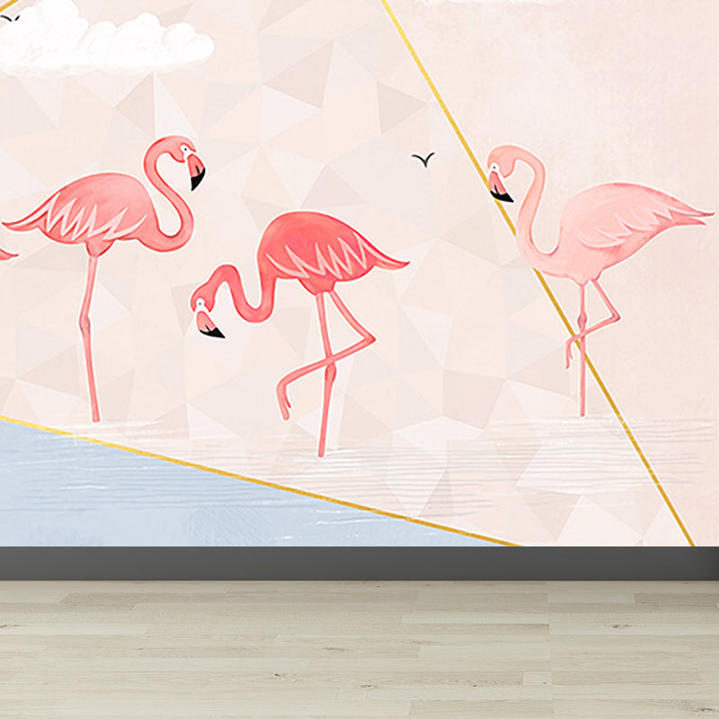 Größere Flamingo Wandmalerei Zeitgenössischer Vlies-Wandbelag in Pastellfarbe