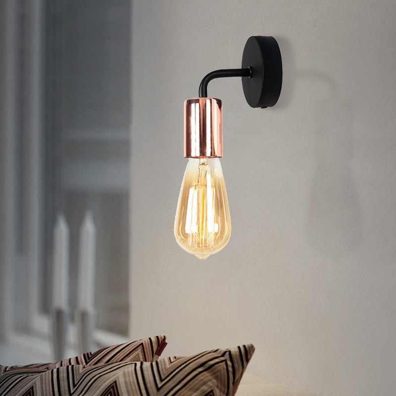 Frendorf | Messing/Koper Open Glühbirne Wandlamp met Gebogen Arm Industriële Stijl Metaal 1 Licht Nachtkastje Wandverlichting