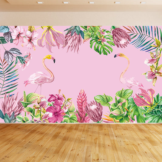 Größere Flamingo Wandmalerei Zeitgenössischer Vlies-Wandbelag in Pastellfarbe