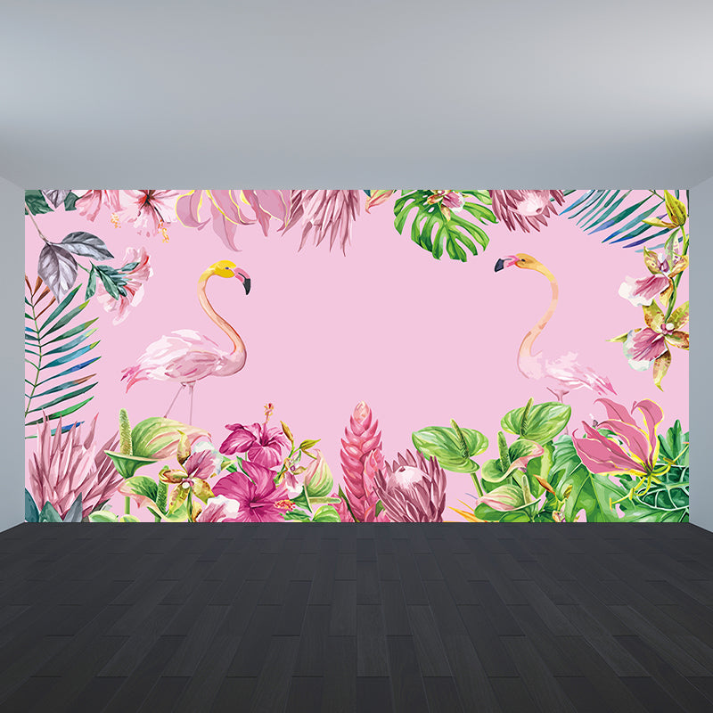 Größere Flamingo Wandmalerei Zeitgenössischer Vlies-Wandbelag in Pastellfarbe