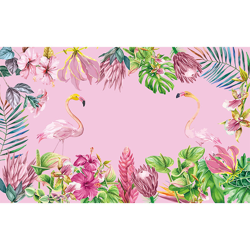 Größere Flamingo Wandmalerei Zeitgenössischer Vlies-Wandbelag in Pastellfarbe