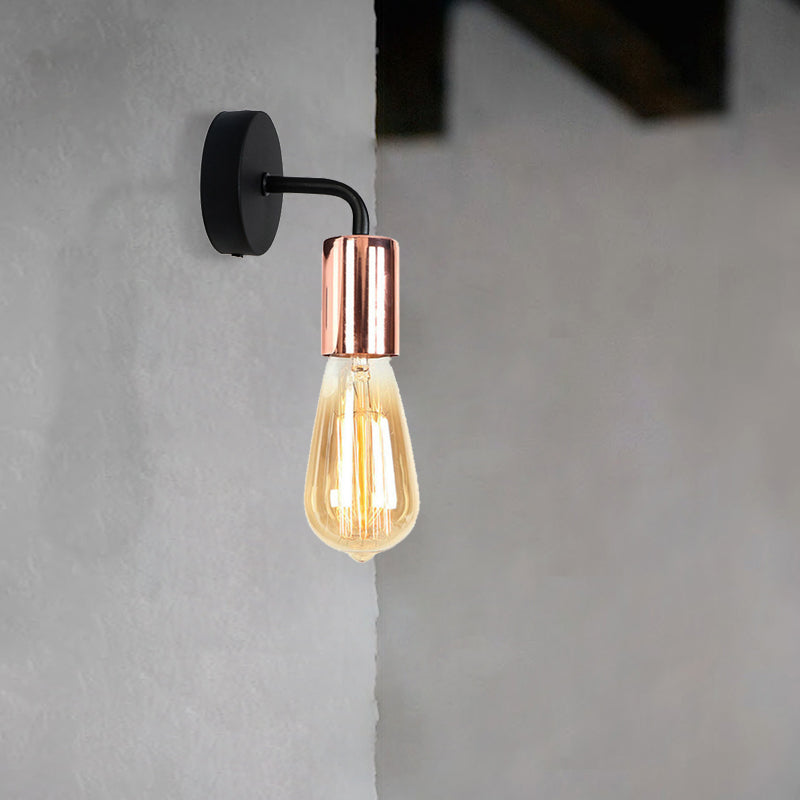 Frendorf | Messing/Koper Open Glühbirne Wandlamp met Gebogen Arm Industriële Stijl Metaal 1 Licht Nachtkastje Wandverlichting