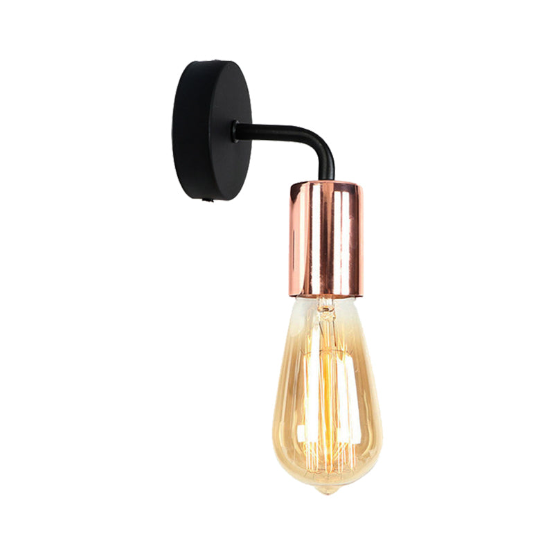 Frendorf | Messing/Koper Open Glühbirne Wandlamp met Gebogen Arm Industriële Stijl Metaal 1 Licht Nachtkastje Wandverlichting