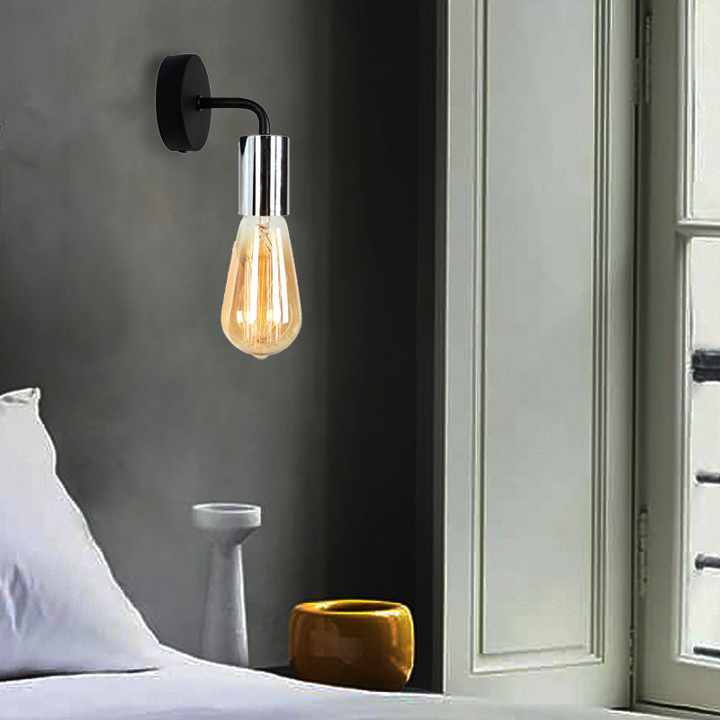 Frendorf | Messing/Koper Open Glühbirne Wandlamp met Gebogen Arm Industriële Stijl Metaal 1 Licht Nachtkastje Wandverlichting