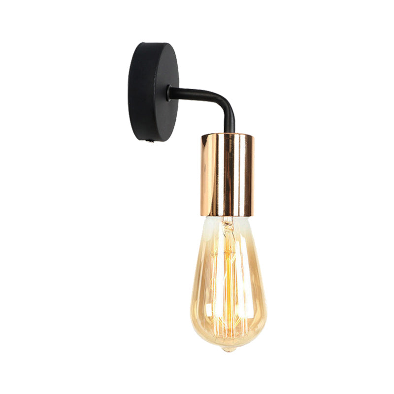 Frendorf | Messing/Koper Open Glühbirne Wandlamp met Gebogen Arm Industriële Stijl Metaal 1 Licht Nachtkastje Wandverlichting