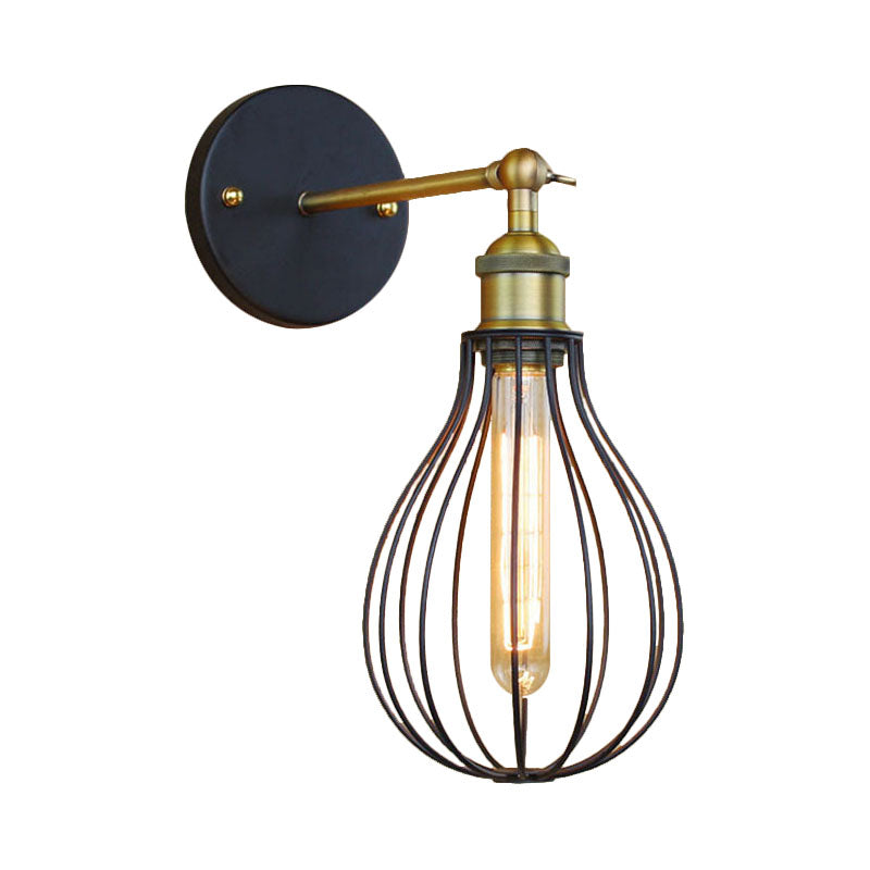 Frendorf | 1 Kopfzylinder/Tränenform Käfig Wandmontage Beleuchtung Industriell Schwarzes Metall Mini Wandlicht für Schlafzimmer