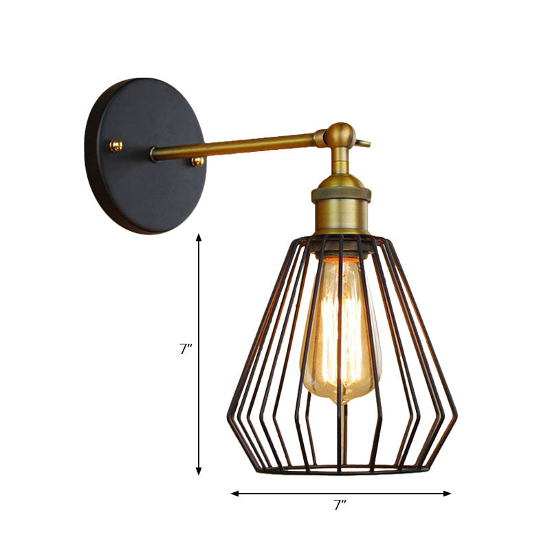 Frendorf | 1 Kopfzylinder/Tränenform Käfig Wandmontage Beleuchtung Industriell Schwarzes Metall Mini Wandlicht für Schlafzimmer