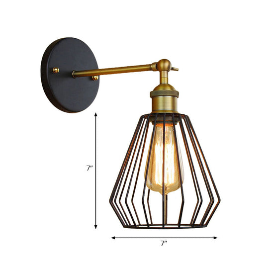 Frendorf | 1 Kopfzylinder/Tränenform Käfig Wandmontage Beleuchtung Industriell Schwarzes Metall Mini Wandlicht für Schlafzimmer