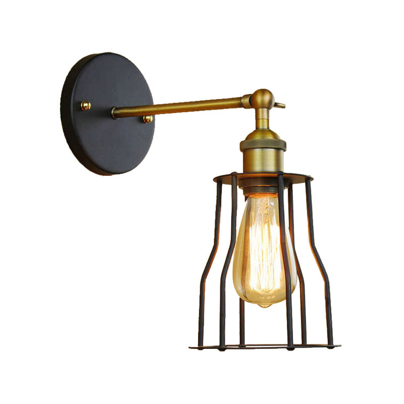 Frendorf | 1 Kopfzylinder/Tränenform Käfig Wandmontage Beleuchtung Industriell Schwarzes Metall Mini Wandlicht für Schlafzimmer