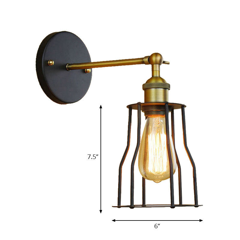 Frendorf | 1 Kopfzylinder/Tränenform Käfig Wandmontage Beleuchtung Industriell Schwarzes Metall Mini Wandlicht für Schlafzimmer