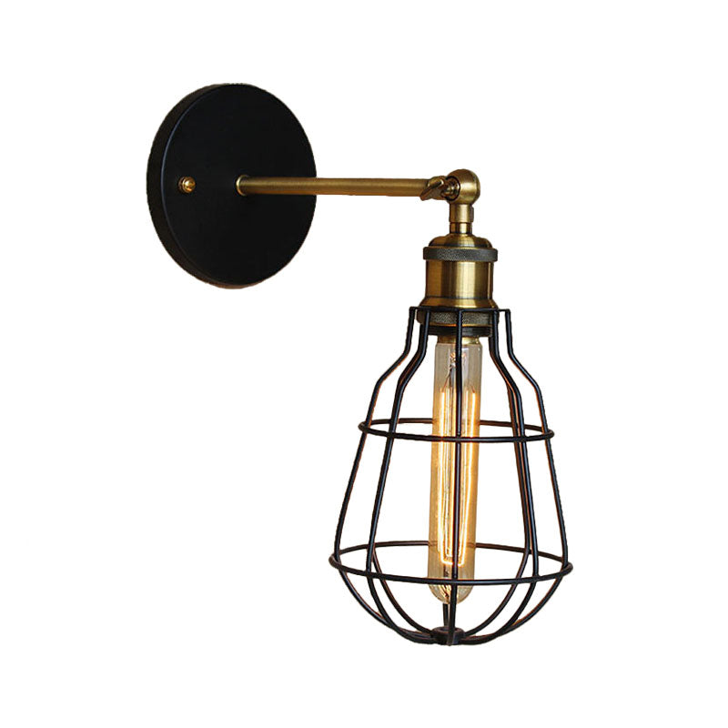 Frendorf | 1 Kopfzylinder/Tränenform Käfig Wandmontage Beleuchtung Industriell Schwarzes Metall Mini Wandlicht für Schlafzimmer