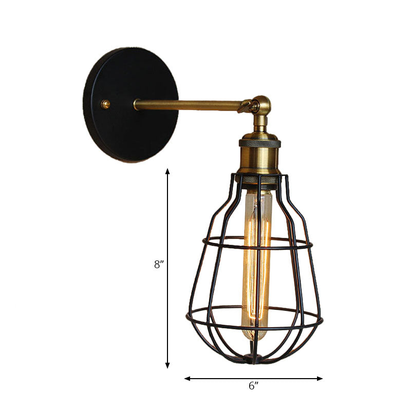 Frendorf | 1 Kopfzylinder/Tränenform Käfig Wandmontage Beleuchtung Industriell Schwarzes Metall Mini Wandlicht für Schlafzimmer