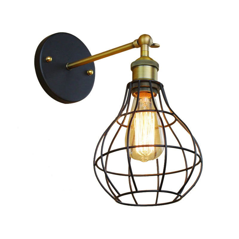 Frendorf | 1 Kopfzylinder/Tränenform Käfig Wandmontage Beleuchtung Industriell Schwarzes Metall Mini Wandlicht für Schlafzimmer