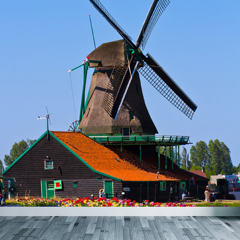 Ganzes Windmühlenblick Wandmural Tapete für Wanddekor zeitgenössisches Mädchenzimmer Wandkunst