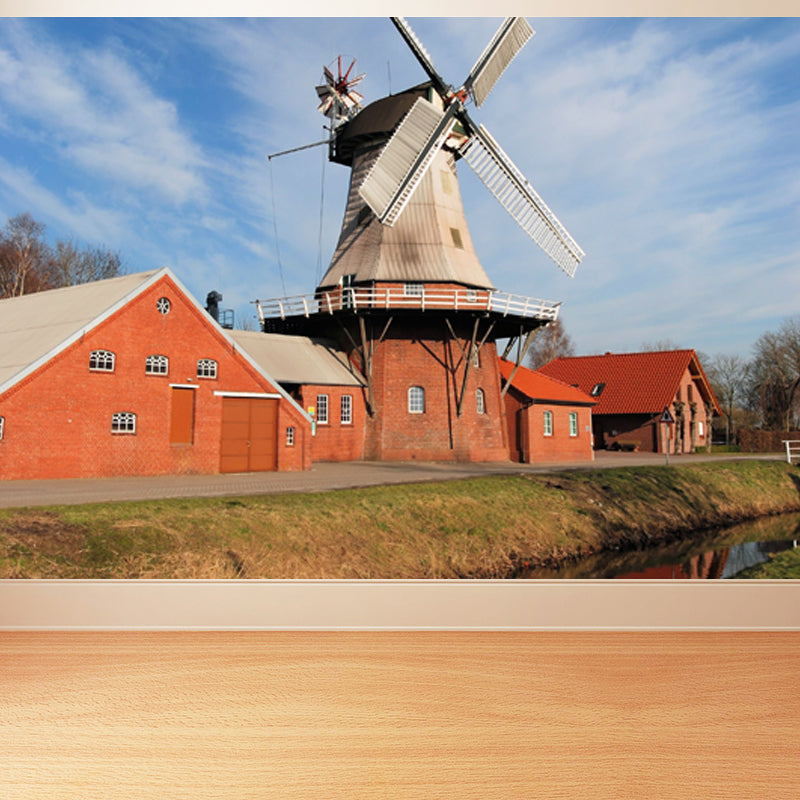 Ganzes Windmühlenblick Wandmural Tapete für Wanddekor zeitgenössisches Mädchenzimmer Wandkunst