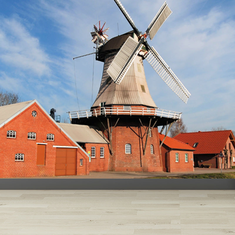 Ganzes Windmühlenblick Wandmural Tapete für Wanddekor zeitgenössisches Mädchenzimmer Wandkunst
