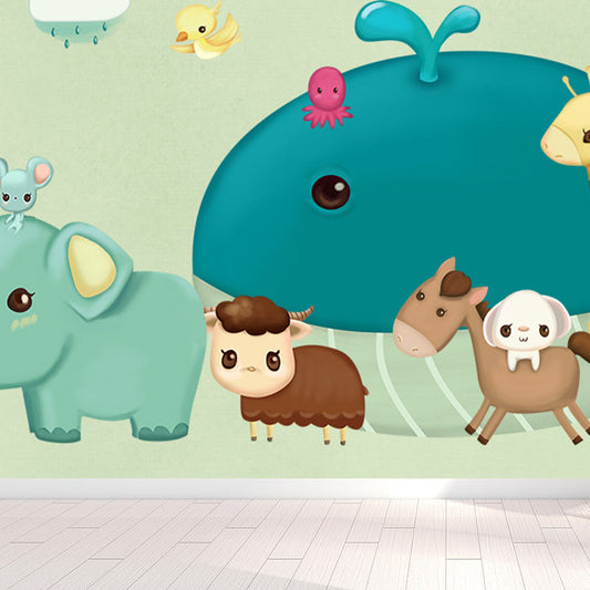 Illustration Cartoon Tiere Wandtapete für Kinderzimmer, Pastellfarbe, Maßanfertigung