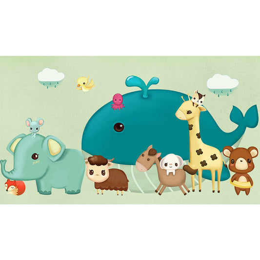 Illustration Cartoon Tiere Wandtapete für Kinderzimmer, Pastellfarbe, Maßanfertigung